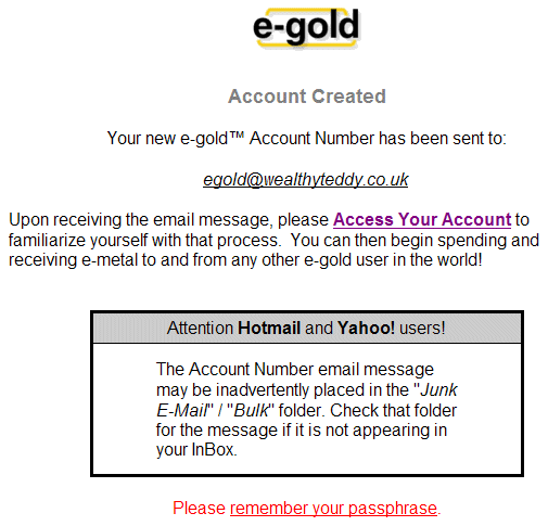 Image of e-gold Account Creation page